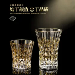 Vintage European style gold painted whisky wine cup set Luxury high-end crystal glass wine cup holder household wine set