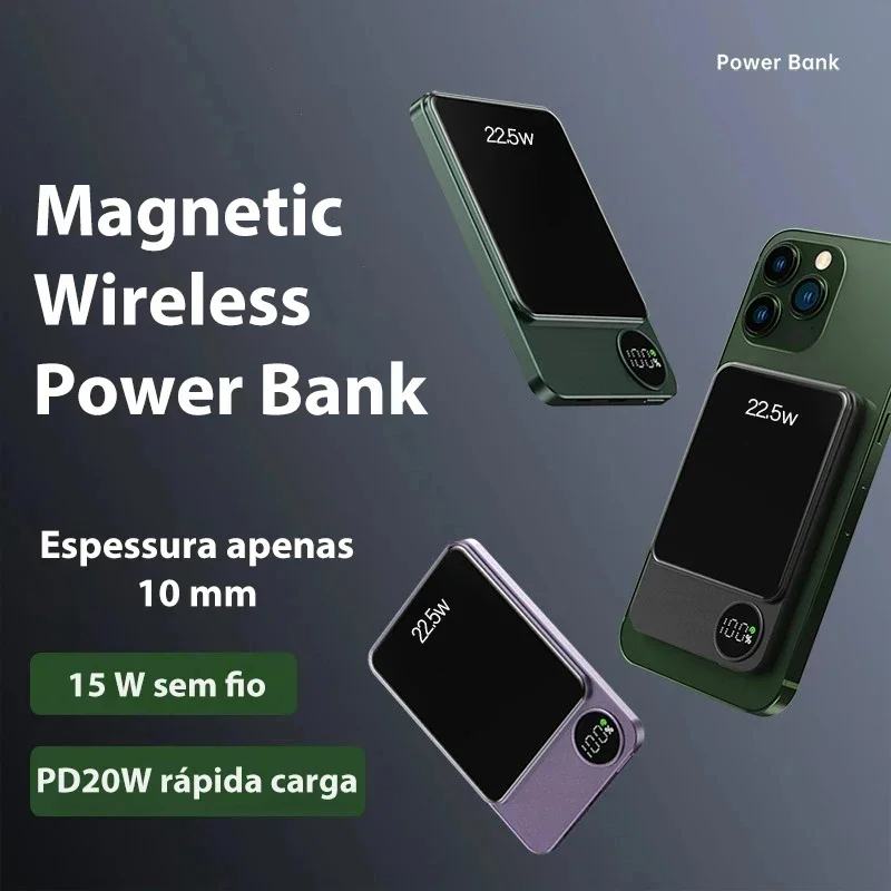 Banco de potência sem fio 100000 Carregador rápido magnético portátil mAh tipo C para iPhone15 14 13 Xiaomi Samsung todos os telefones da série Magsafe