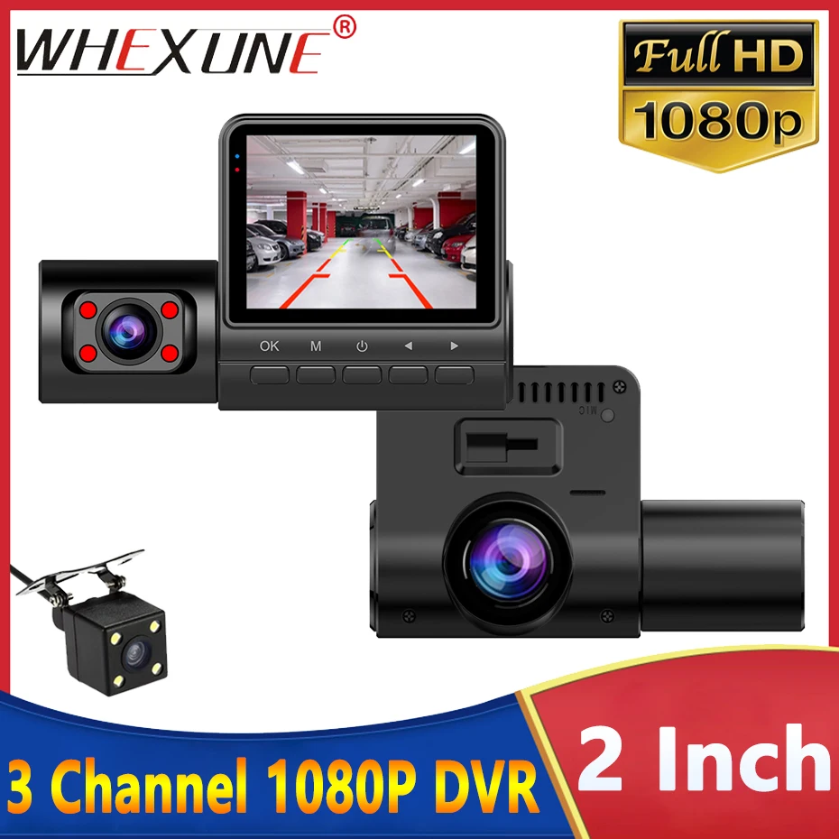 3 Channel Car DVR HD 1080P 3-Len Inside Vehicle Dash Cam Three Way Camera DVRs Recorder Video Registrator Mini Dashcam Camcorder