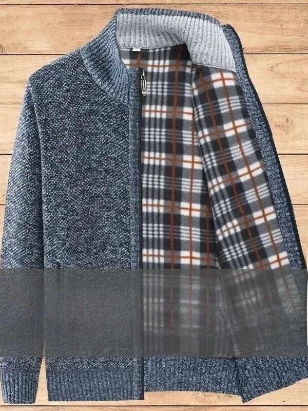 

Men's Knitted Fleece Lined Thickened Casual Warm Sweater Coat Autumn Winter Cotton Open Cardigan for Middle-Aged And Elderly