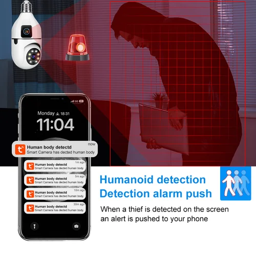 Imagen 2 del producto Tuya HD 6MP PTZ WiFi Seguridad pantalla de doble lente E27 bombilla cámara Color visión nocturna seguridad Video vigilancia 360 °   Cámara de rotación