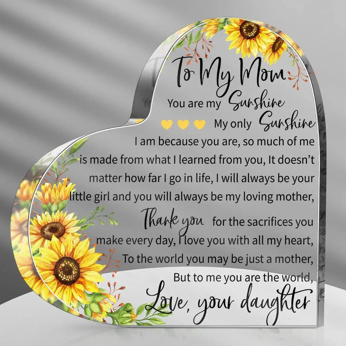 Birthday Gift from Son and Daughter to Mother, Mother\'s Day Gift, Heart-shaped Acrylic Tabletop Decoration Plaque