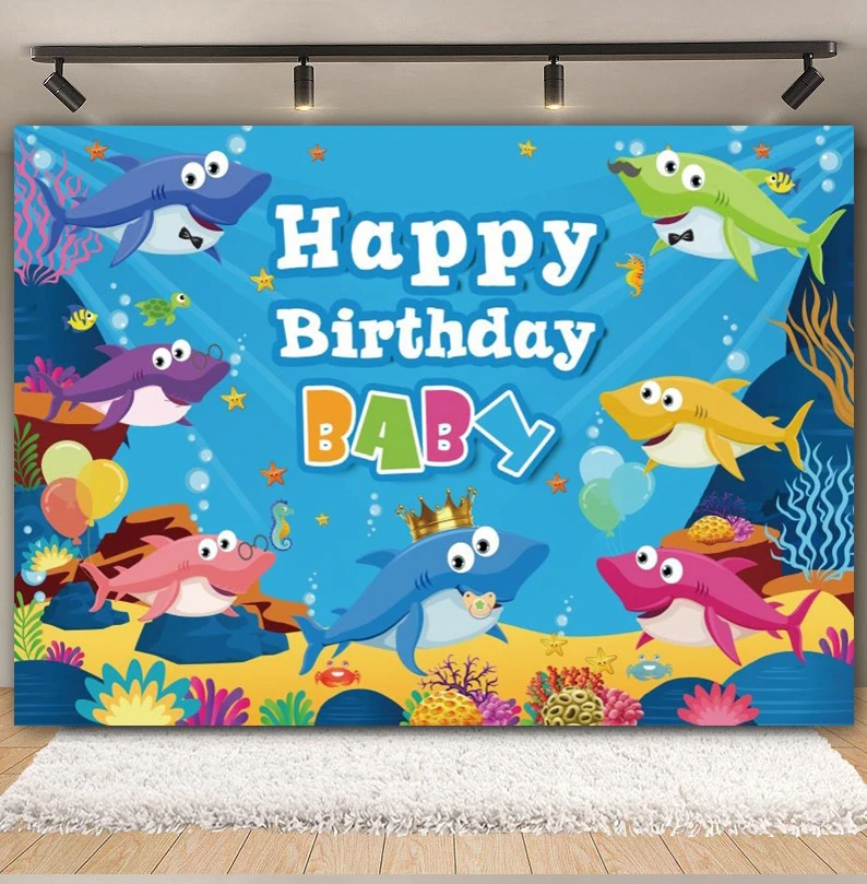 Underwater World Shark Birthday Backdrop for Photography Sea Ocean Fish Dolphin Newborn Baby Shower Background Photo Studio Prop