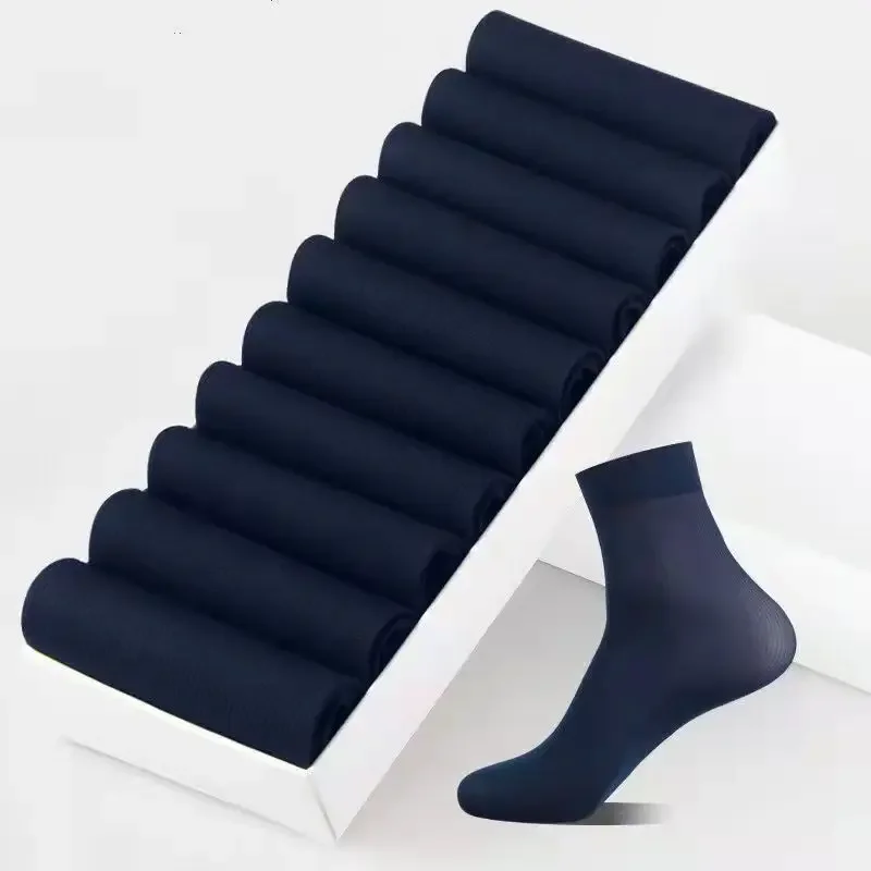 10/20 pares de calcetines de seda de hielo para hombre, calcetines ultrafinos de verano y primavera, calcetines de negocios sólidos, calcetines suaves transpirables hasta el tobillo, calcetines de fibra de bambú