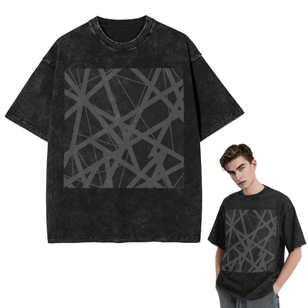 Streetwear T-Shirts EVH Authentic Stripes Design Washed T Shirt Short Sleeve Hip Hop T-Shirt Tops Tees for Men Women