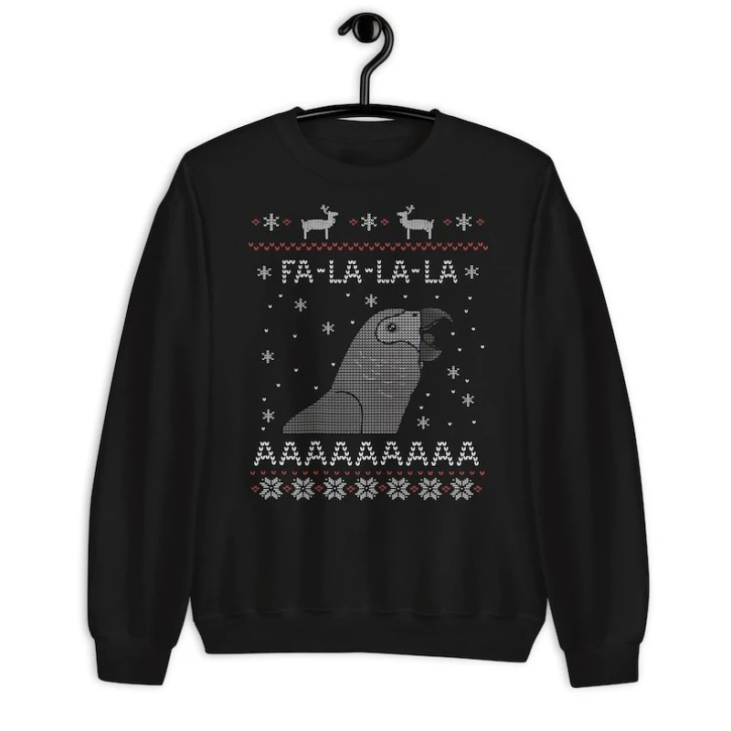 Ugly Christmas African Grey Parrot Sweatshirt: Fa La La Birb Casual Fashion Soft Comfortable Winter Outdoors Thermal Hoodie Tops