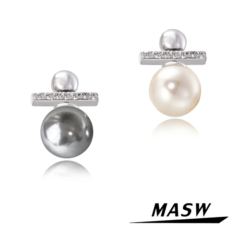 

MASW Original Design Elegant Temperament High Quality Glass Simulated Pearl Stud Earrings For Women Girl Trend Jewelry