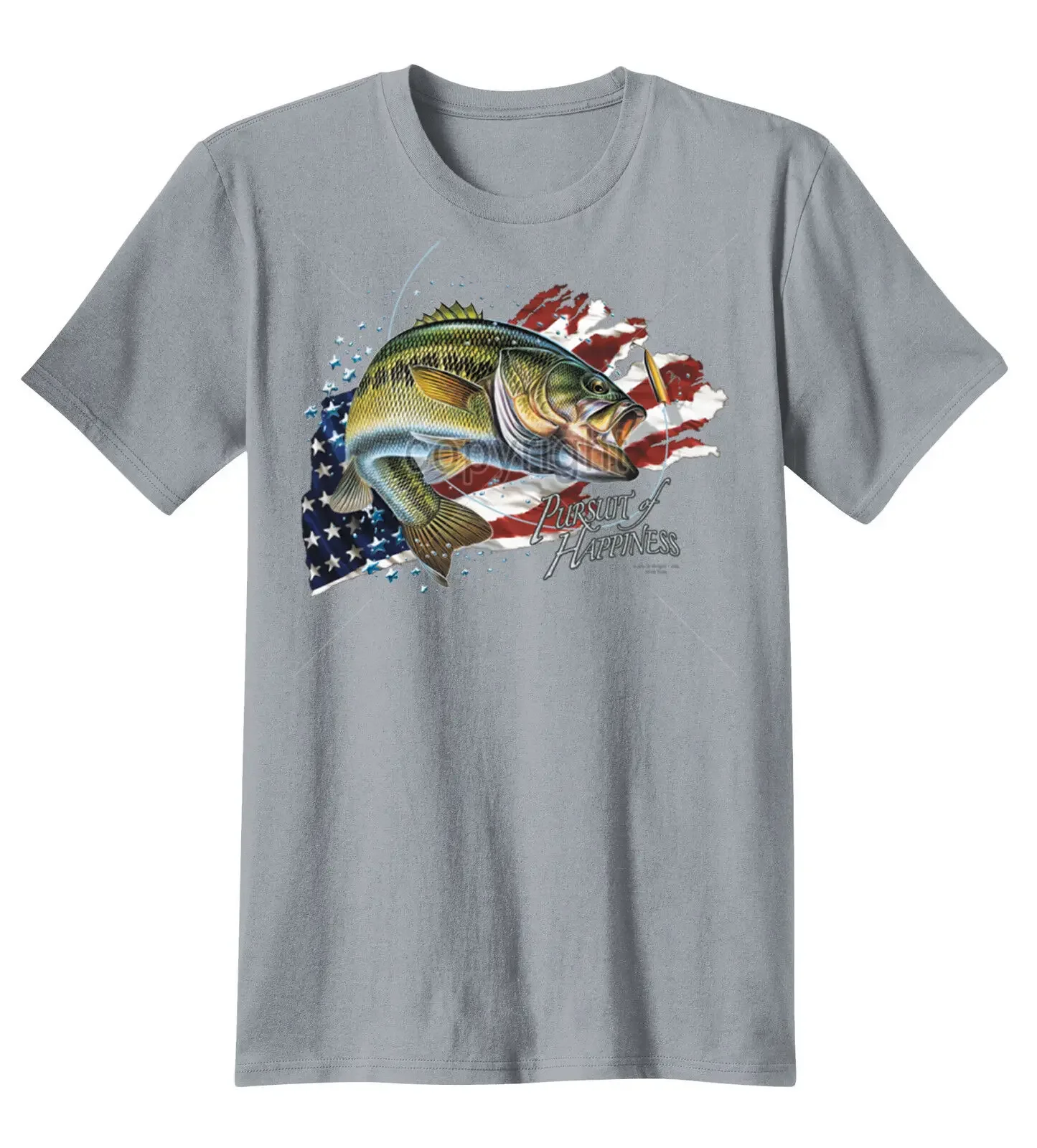 Pursuit Of Happiness Fish Bass USA America Patriotic Fishing T-Shirt Tee