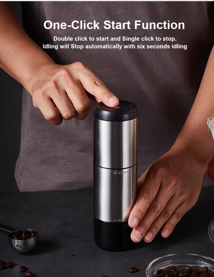 Amazon hot selling USB rechargeable stainless steel core electric coffee grinder with cable