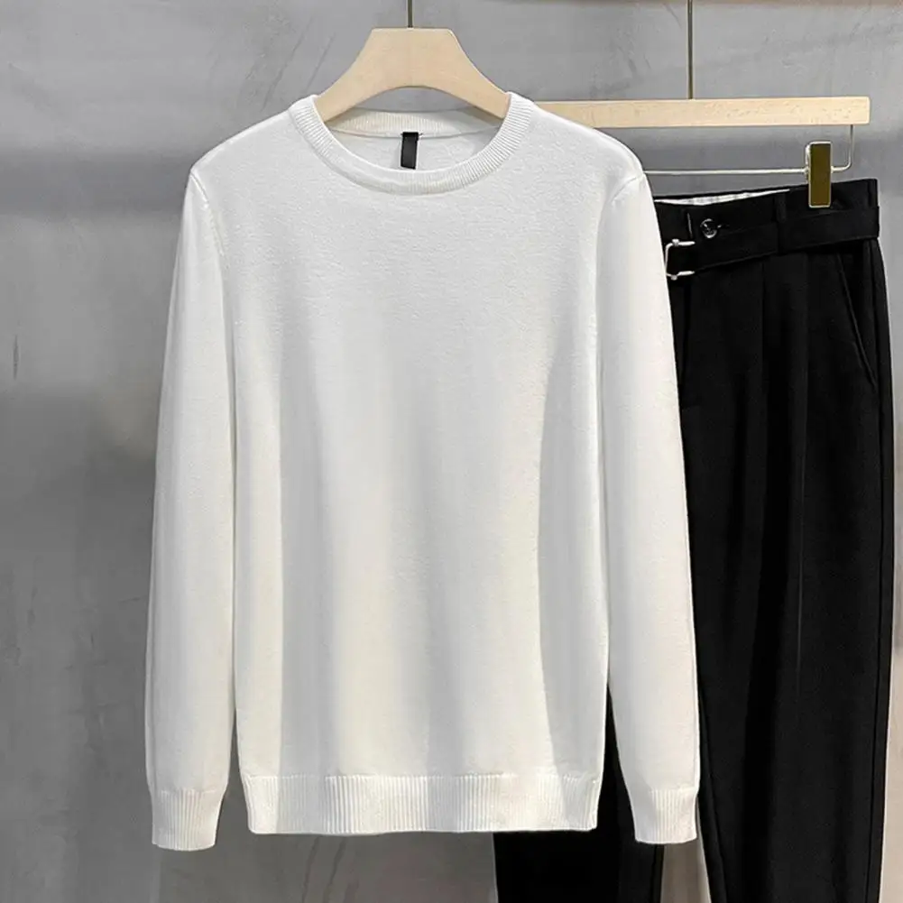 Men Sweater O  Neck Pullover Wild Solid Color Long Sleeves Soft Elastic Thick Men Winter Sweater Basic Spring Sweater