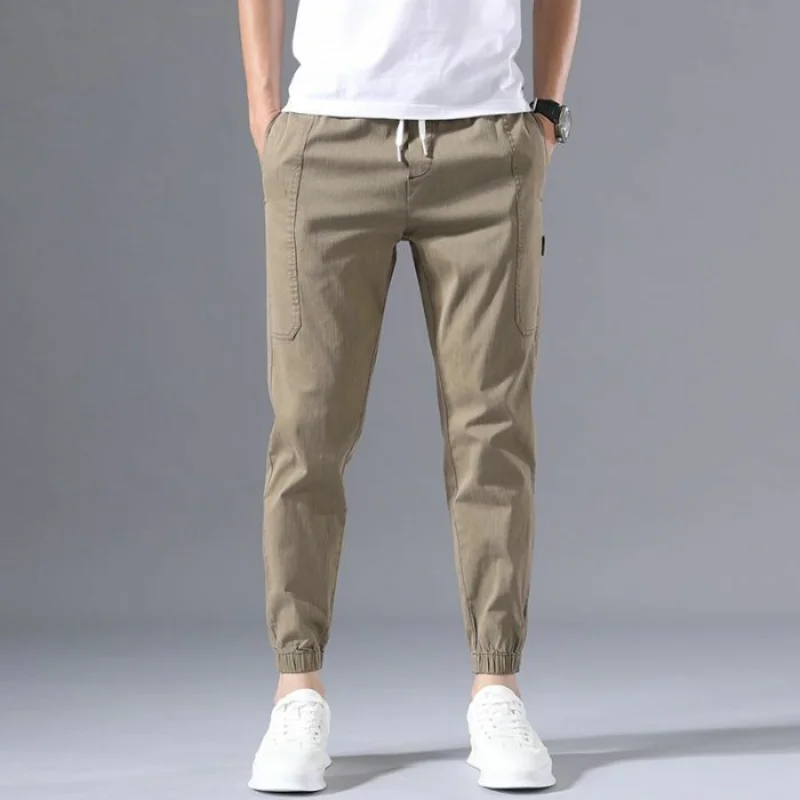 

Fashion Solid Color Pocket Men's Cargo Pants Classic Waist Drawstring Loose Tie One's Feet All-match Trend Male Trousers