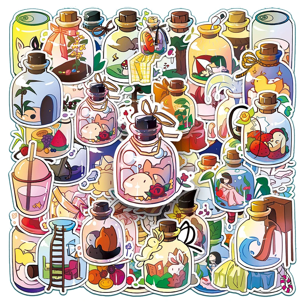 

10/30/50pcs Cute Bottle World Cartoon Decoration Stickers for Kid Graffiti Phone Wall Laptop Vinyl Kawaii Graffiti Sticker Decal