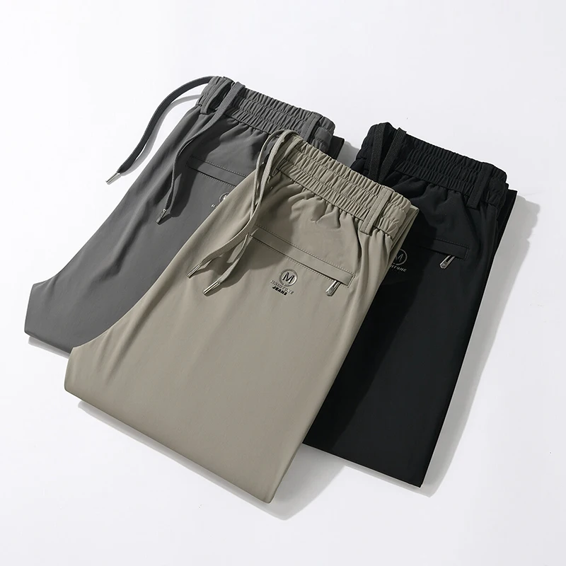 Summer Thin Men's Casual Pants Stretch Elastic Waist Pants Wrinke Free Cool Sweatpant Quick Dry Mens  Jogger Trousers