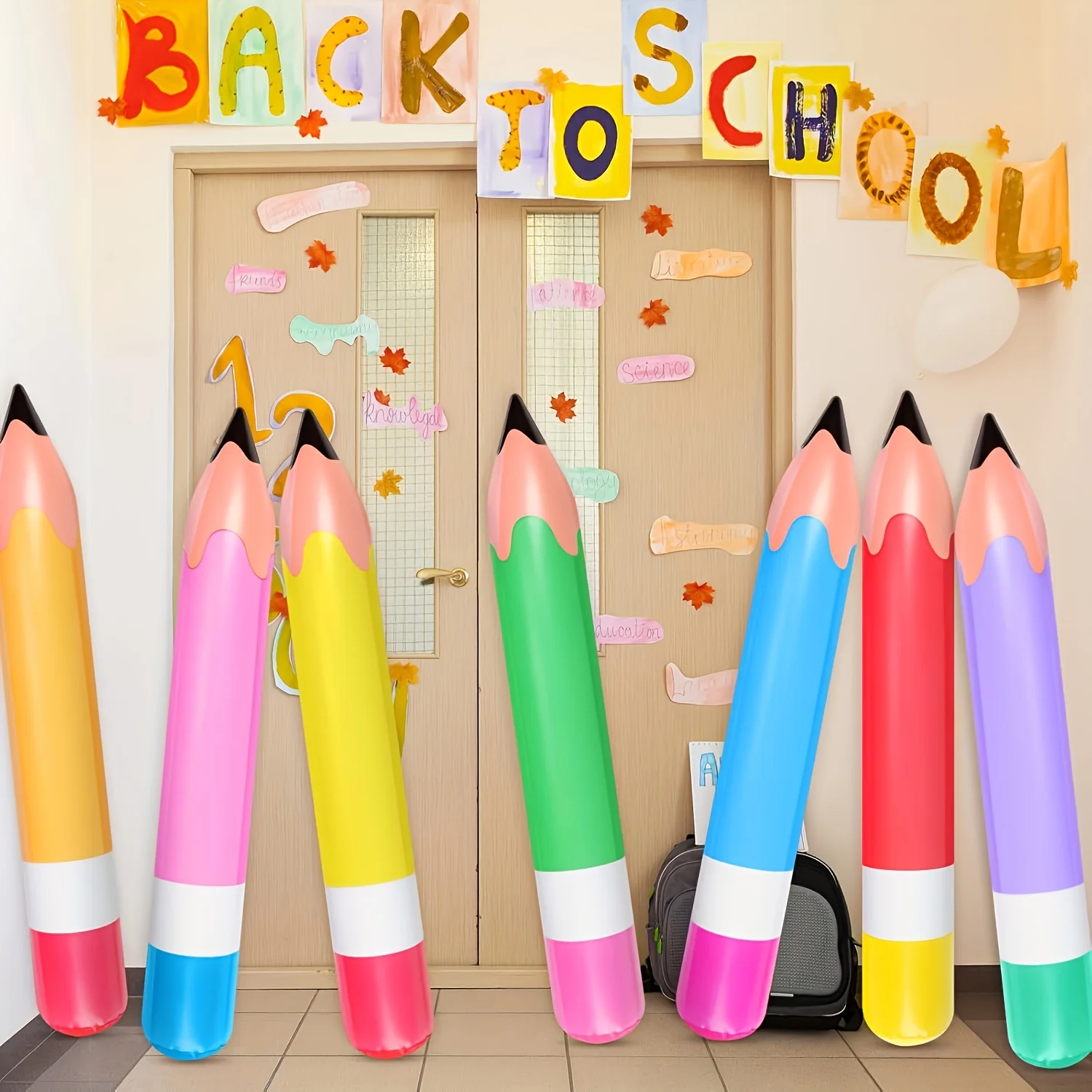 1 Stück Großer Aufblasbarer Zufällig Farbiger Bleistift für Schulanfang und Kindergarten-Dekoration, Mehrfarbiger Bleistift-Ballon