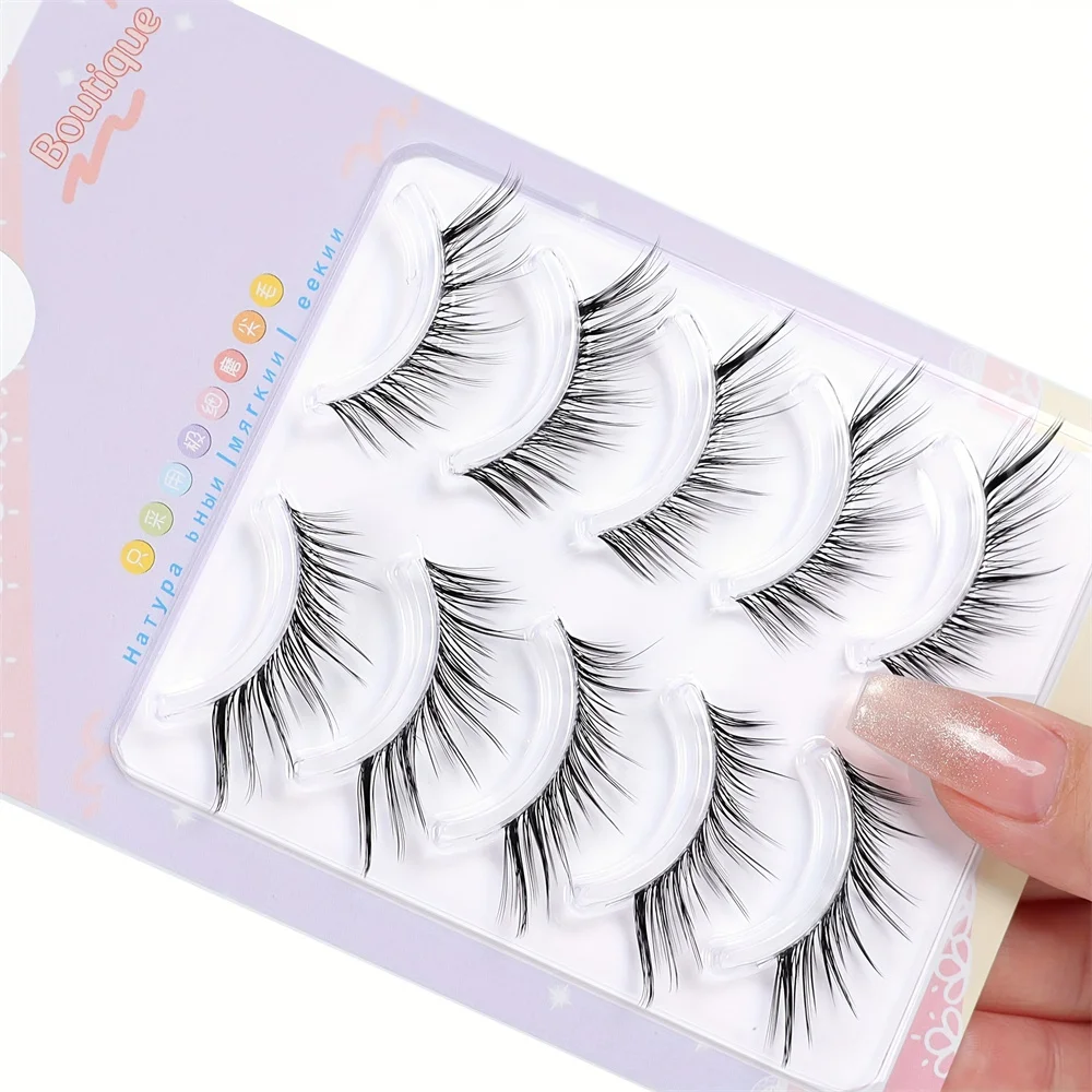 5 pairs of fairy's false eyelashes - thick and natural appearance, C-Curl, 10-12mm long, cartoon fox eyes, thick false eyelashes