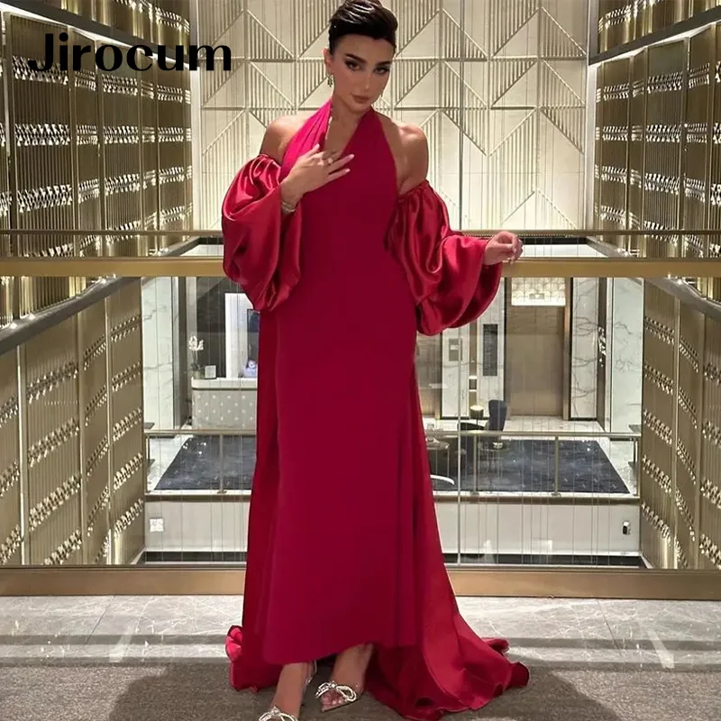 

Jirocum Halterneck V-neck Evening Gown Long Mermaid Women's Party Prom Dress Saudi Arabia customized Formal Occasion Gowns Robe