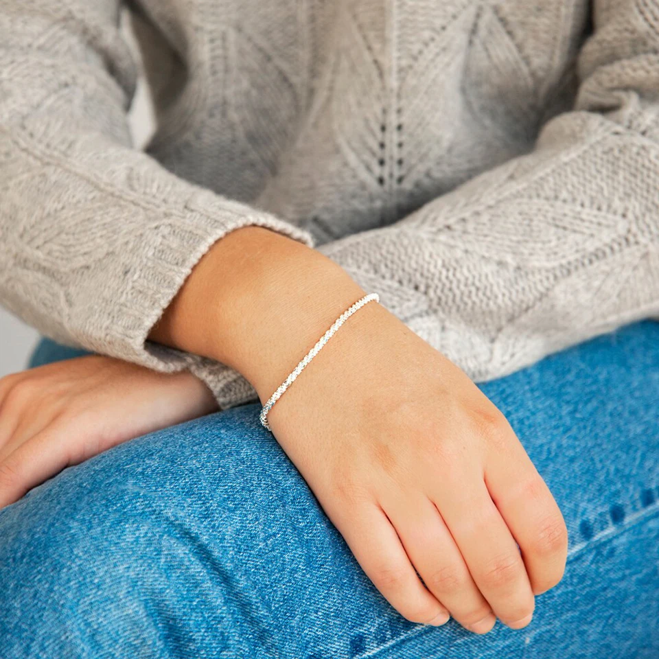 EMANCO Silberfarbene Gedrehte Kette, Funkelnde Seilkette, Verstellbares Armband für Damen, Edle Modeschmuck, Hochzeits- und Partygeschenk – Detail 4