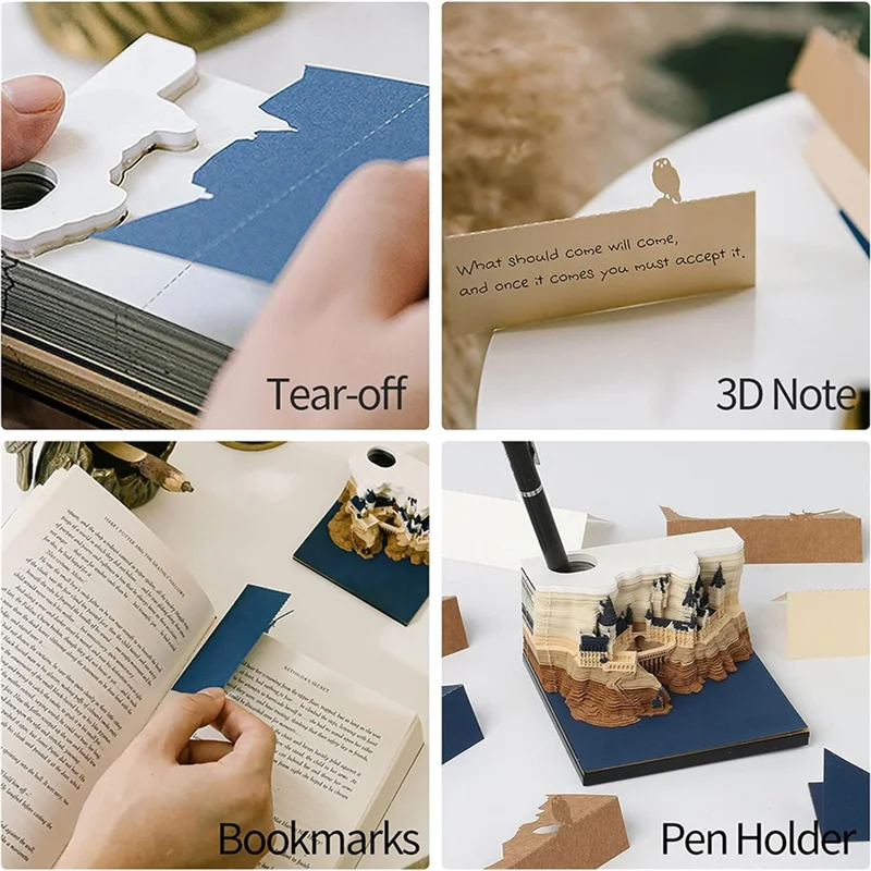 2024 Block Notepad  Square Castle LED 3D Notepad Sticky Notes Scrapbook Christmas Birthday Gift With Calendar 2Piece