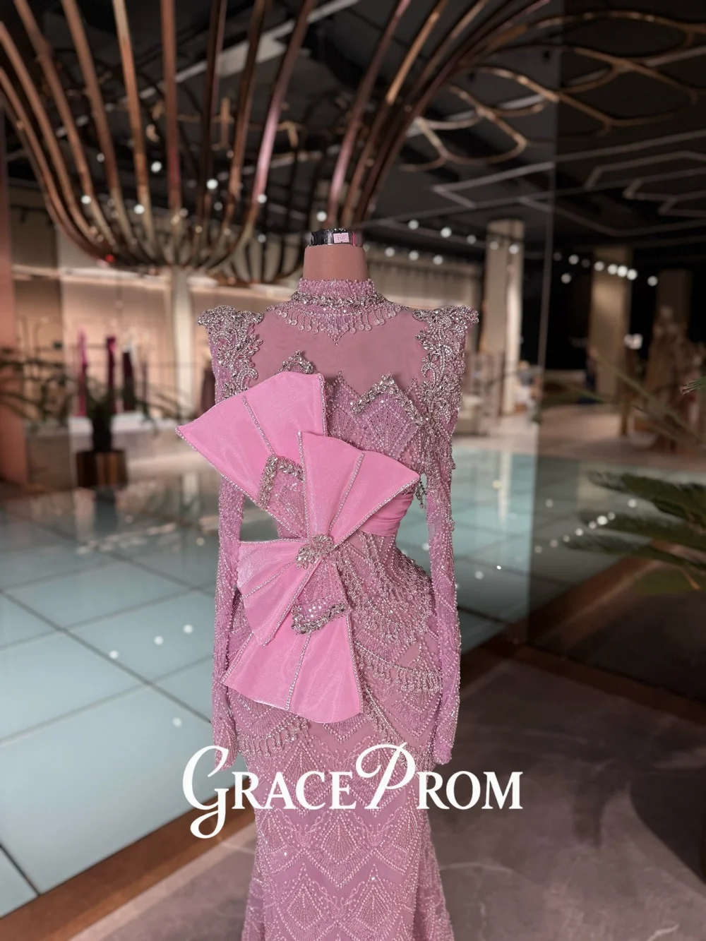 

GraceProm High-Neck Evening Dress 2026 Dazzling Beaded Carpet Gown Trendy A-Line Floor-Length Party Gown فساتين سهرة