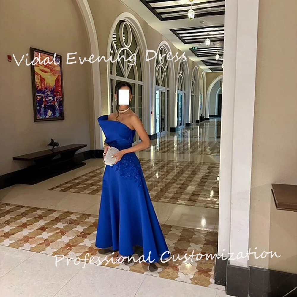 

Vindal Evening dresses Crepe Sleelveless Strapless Appliques A-line Plain Floor-Length Modern-style High-Quality For Woman