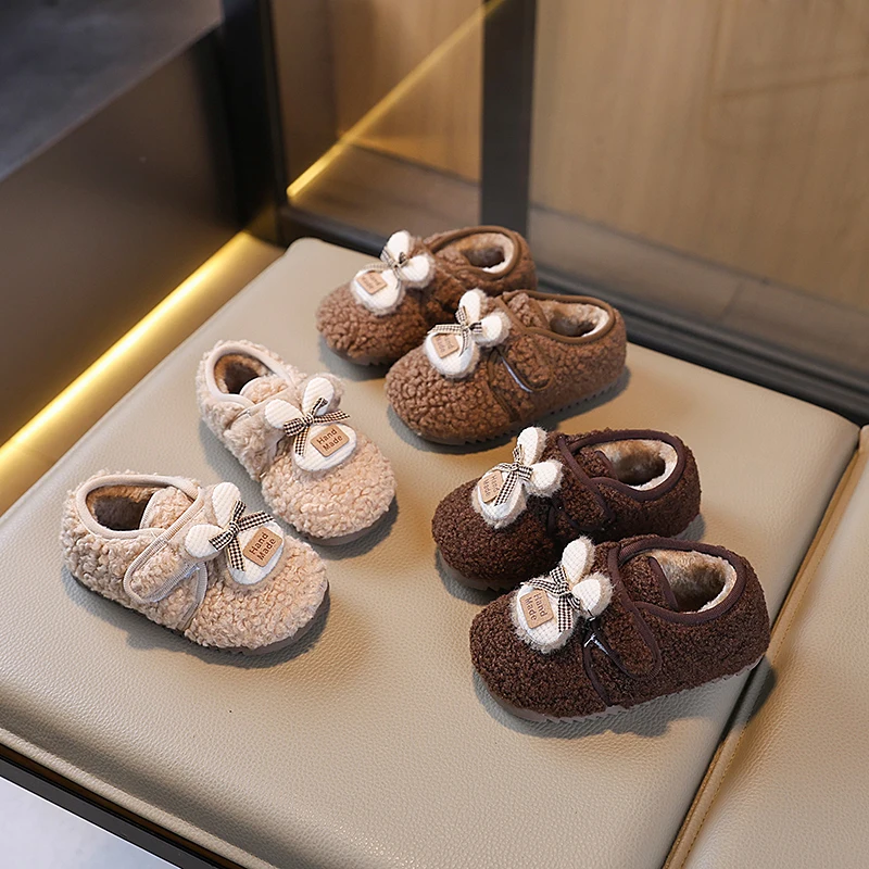 

2025 New Autumn Baby Girl Fashion Warm Cotton Shoes Princess Soft Soled Children's High Quality Cute Bow Shoes Детская Обувь