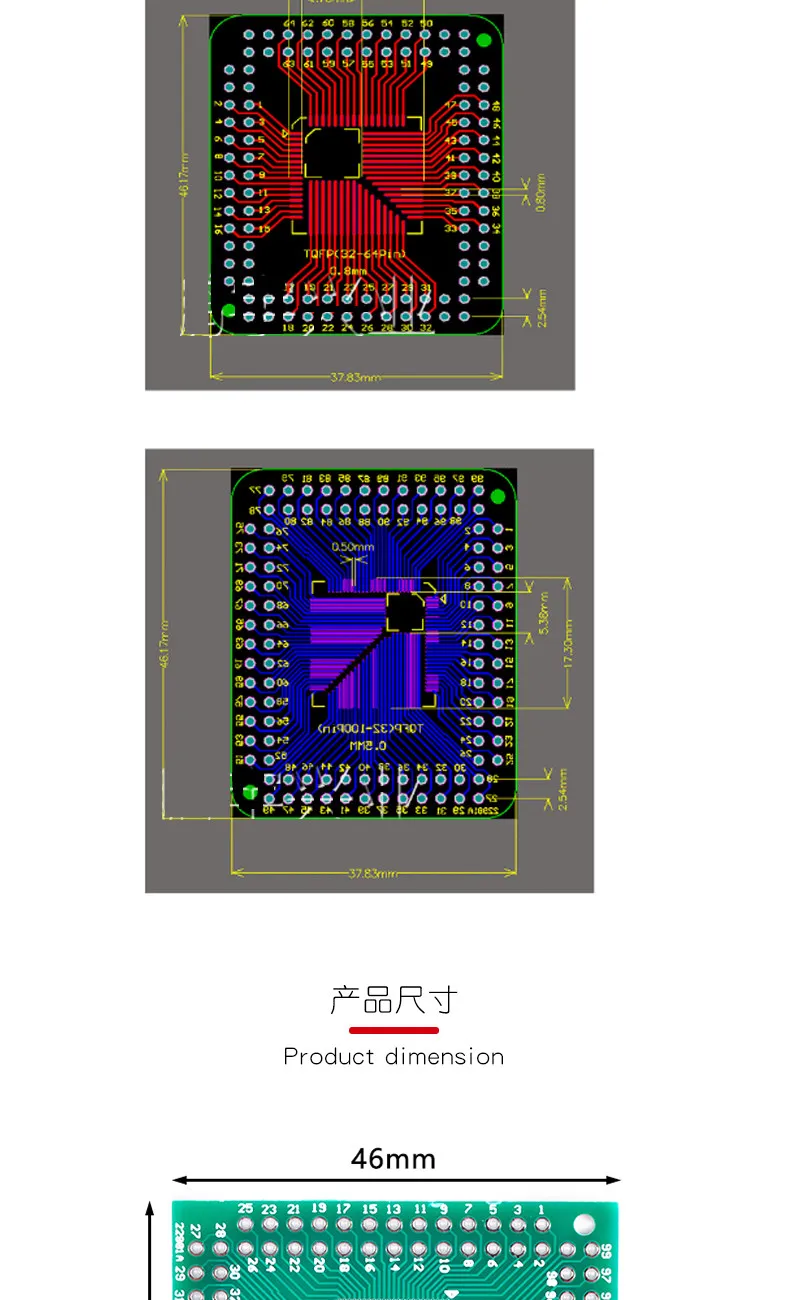 SMD to DIP Adapter Board TQFP FQFP LQFP64 TQFP100 to DIP Pitch 0.5 0.8mm Minimum Order Quantity 20 Units