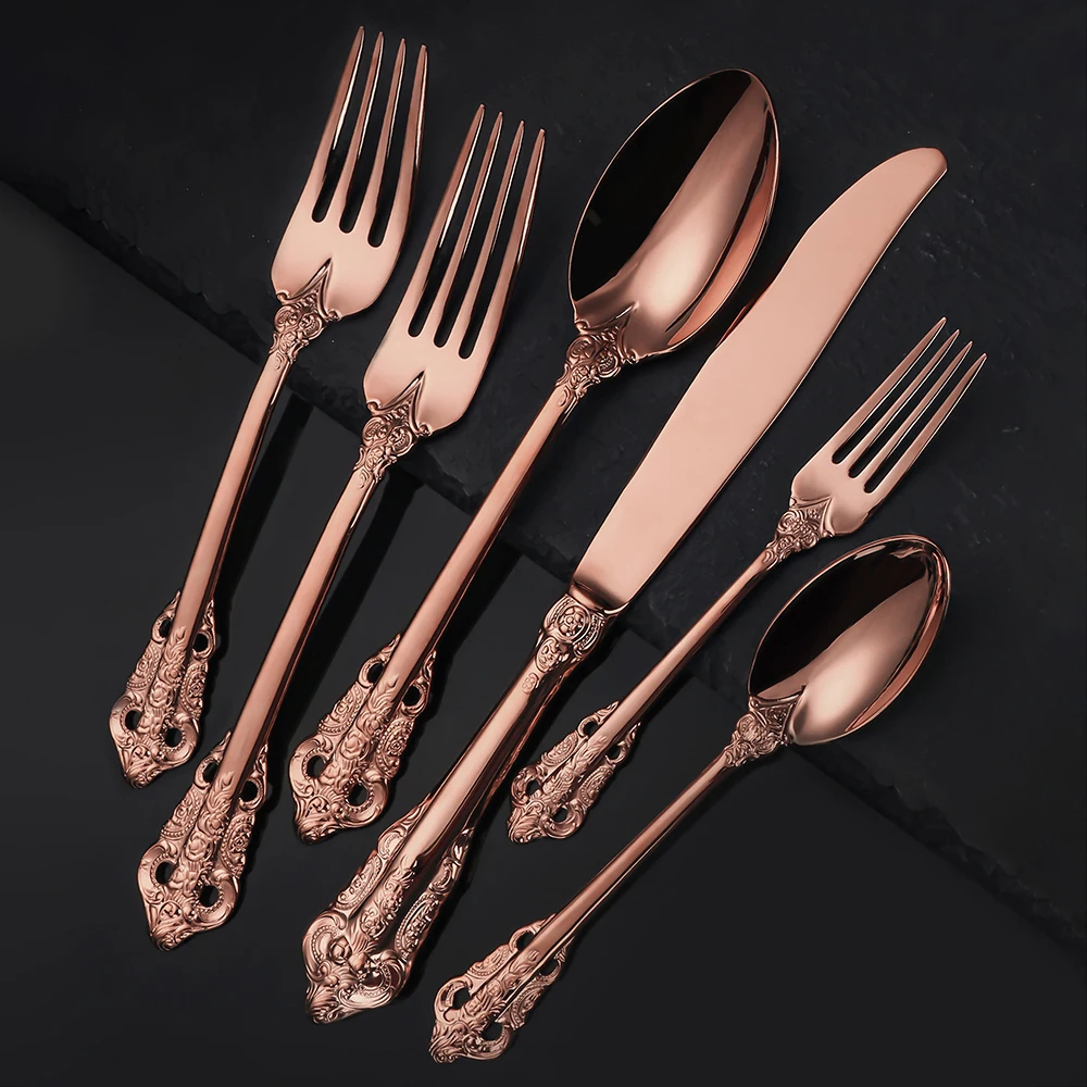 Gold Luxury Dinnerware Flatware, Dining Stainless Steel Western Silverware, Palace Style, Royal Golden Table Silverware, 4, 5 Pi
