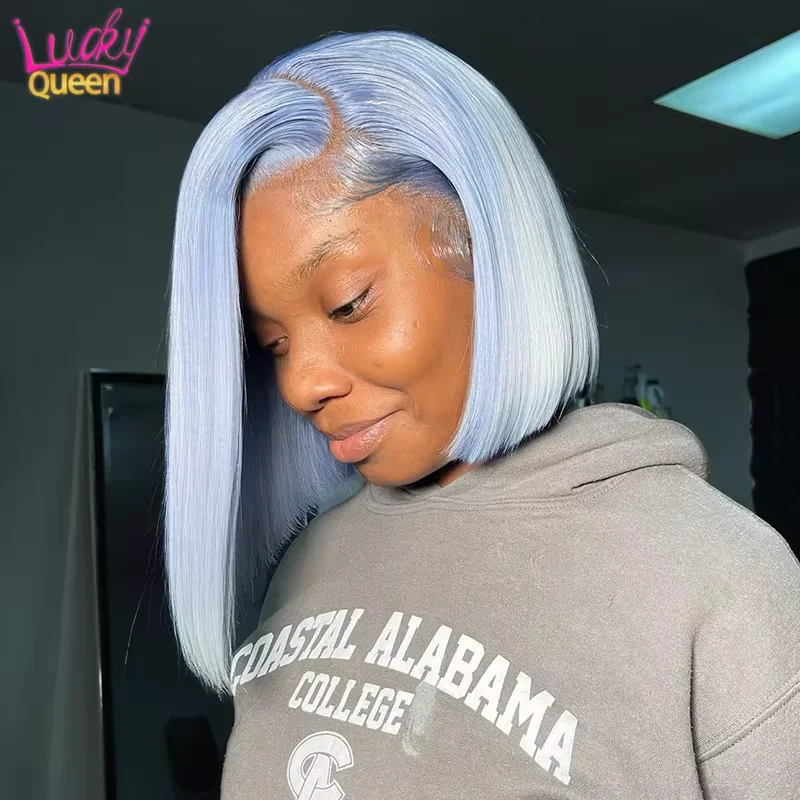 

Haze Blue Straight Short Bob Wig 613 Blonde Colored Lace Front Wig Pre Plucked Human Hair 13X4 13X6 Frontal Bob Wig For Women