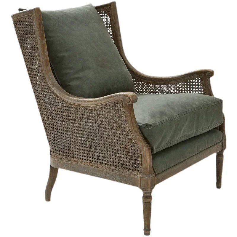 

American rural solid wood single rattan art sofa chair, villa living room leisure homestay negotiation chair