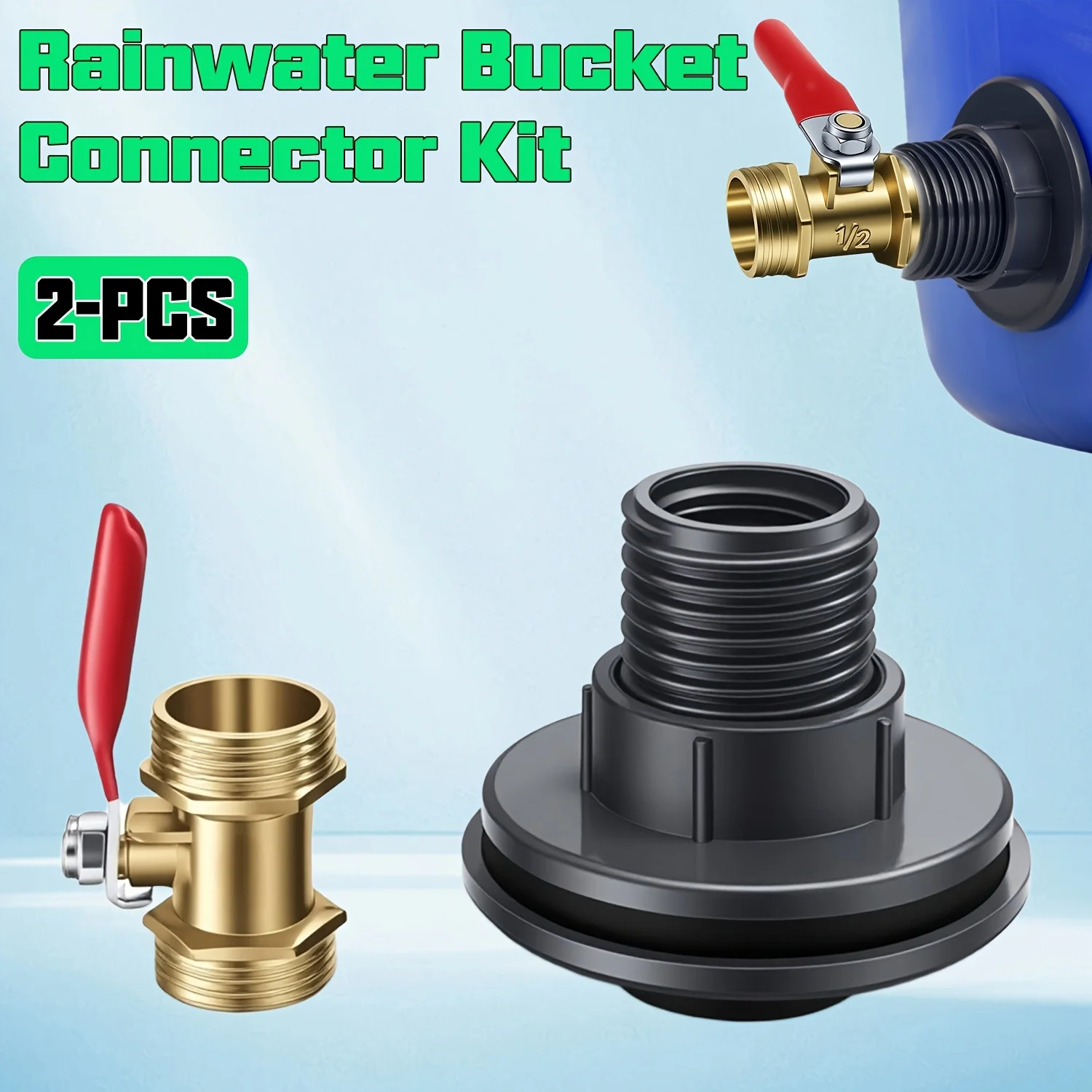 2pcs Rain Barrel Connector Kit, PVC Waterproof Connector Adapter, fits 1/2