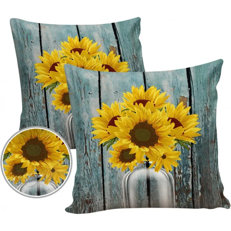 

Outdoor pillowcase waterproof 16x16 inch rural retro sunflower decorative pillowcase sofa courtyard garden square pattern