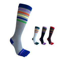 Women Girl 5 Finger Socks Long Cotton Striped Young Fashion Breathable Stockings Below The Knee Calf  Toe Harajuku Socks Student