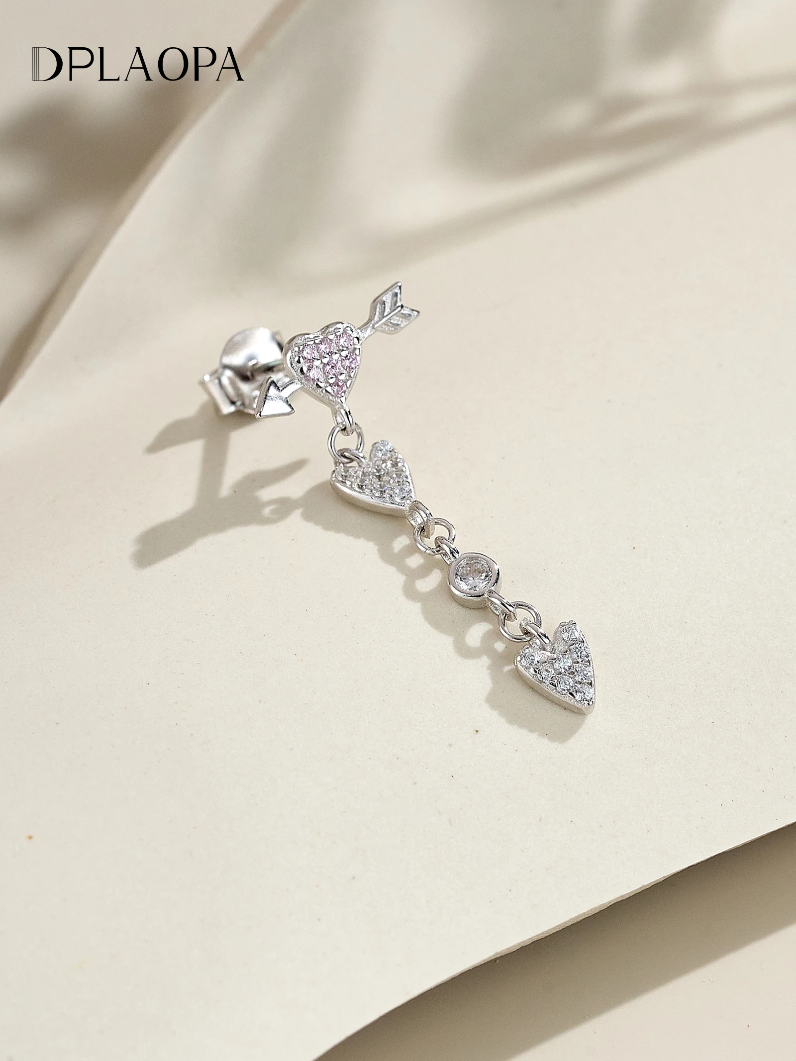

DPLAOPA 925 Sterling Silver Heart Pink Zircon CZ Long Drop Earring Pirecing 1PCS Women Luxury Fine Jewelry Accessory