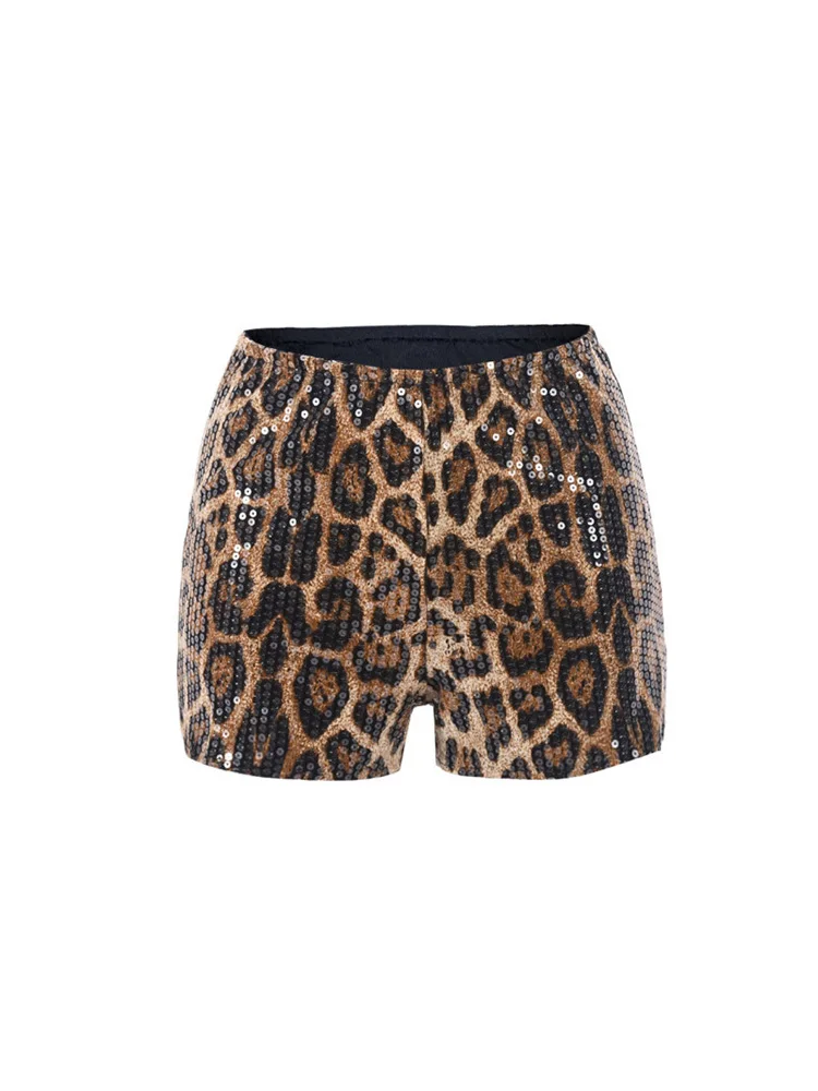 Sequins Shiny Women Shorts Fashion Leopard Printed New High Waist Body-shaping Mini Bottoms Female New Stunning Streetwear