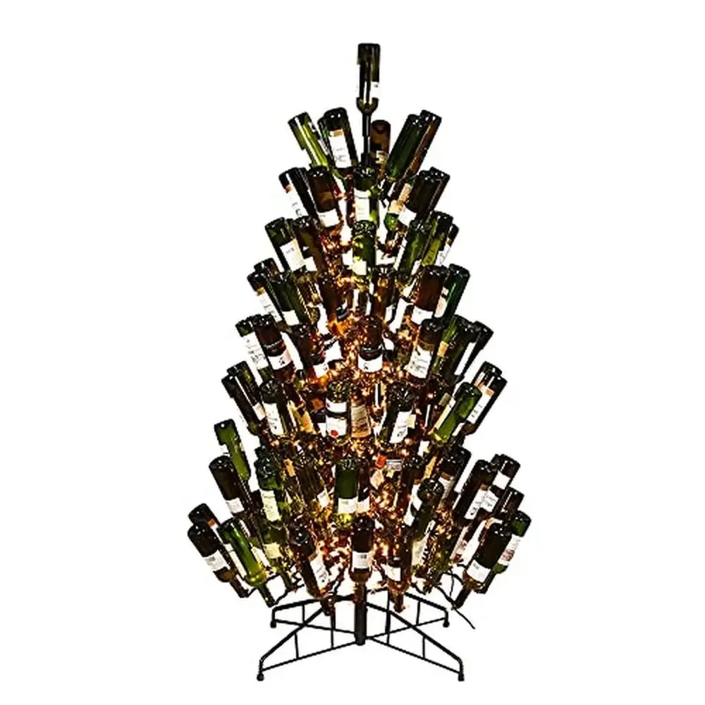 6.5ft Unique Black Wine Bottle Tree 600 Clear Mini Lights Holds 121 Metal Stand Display Indoor Festive Warm AtmosphereINVITE