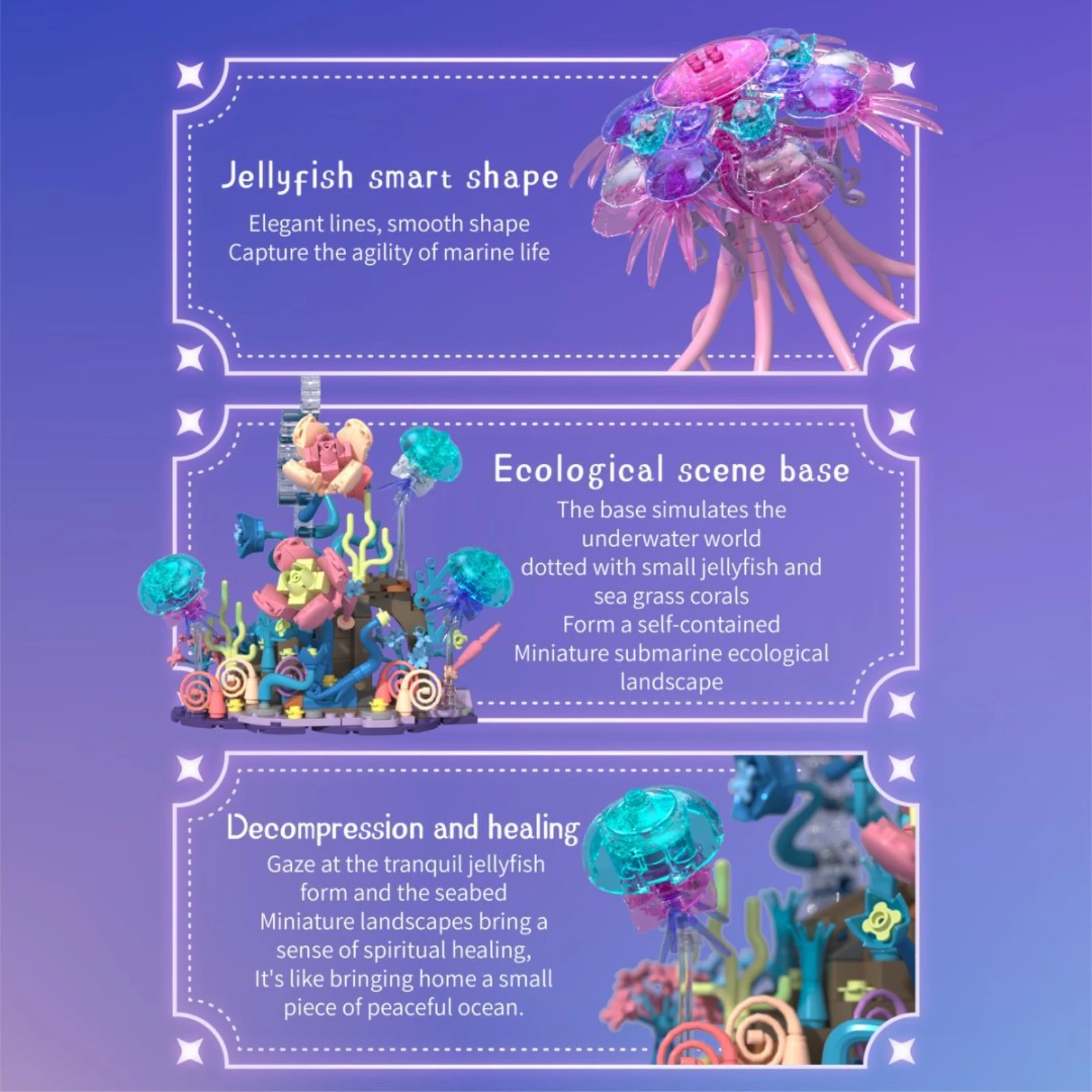 Bloques de Construcción MOC de Medusas Marinas y Flores Marinas, Animales Simulados, Flores de Ensamblaje, Adornos DIY, Juguetes de Ladrillos, Regalos Navideños para Niños