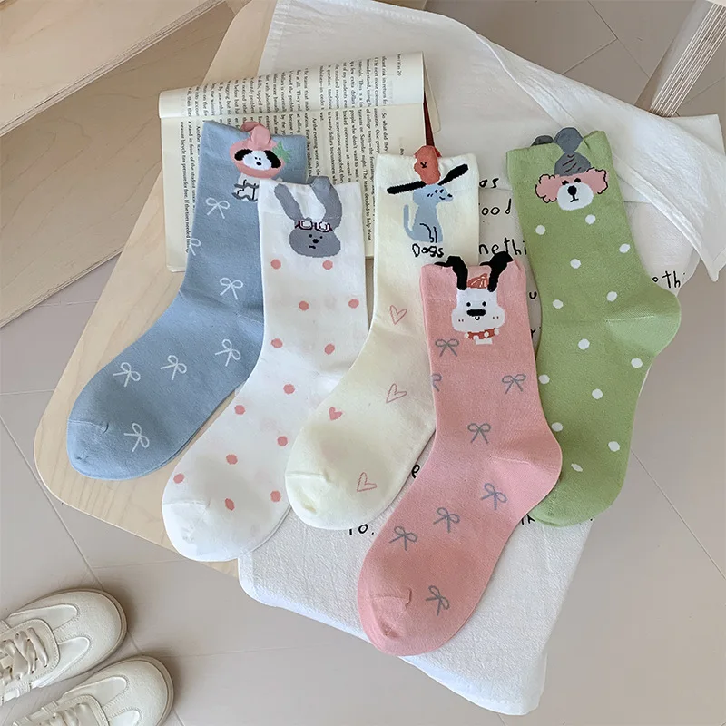 Original Three-dimensional Cartoon Socks, Korean Version Mid-calf Boneless Socks, Fashionable Long-calf Women's Socks