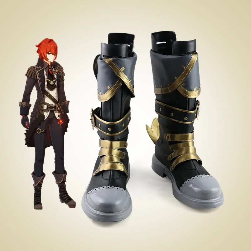 

Genshin Impact Diluc Cosplay Shoes Women Man Diluc Cos Halloween Costumes Black Game Anime Boots