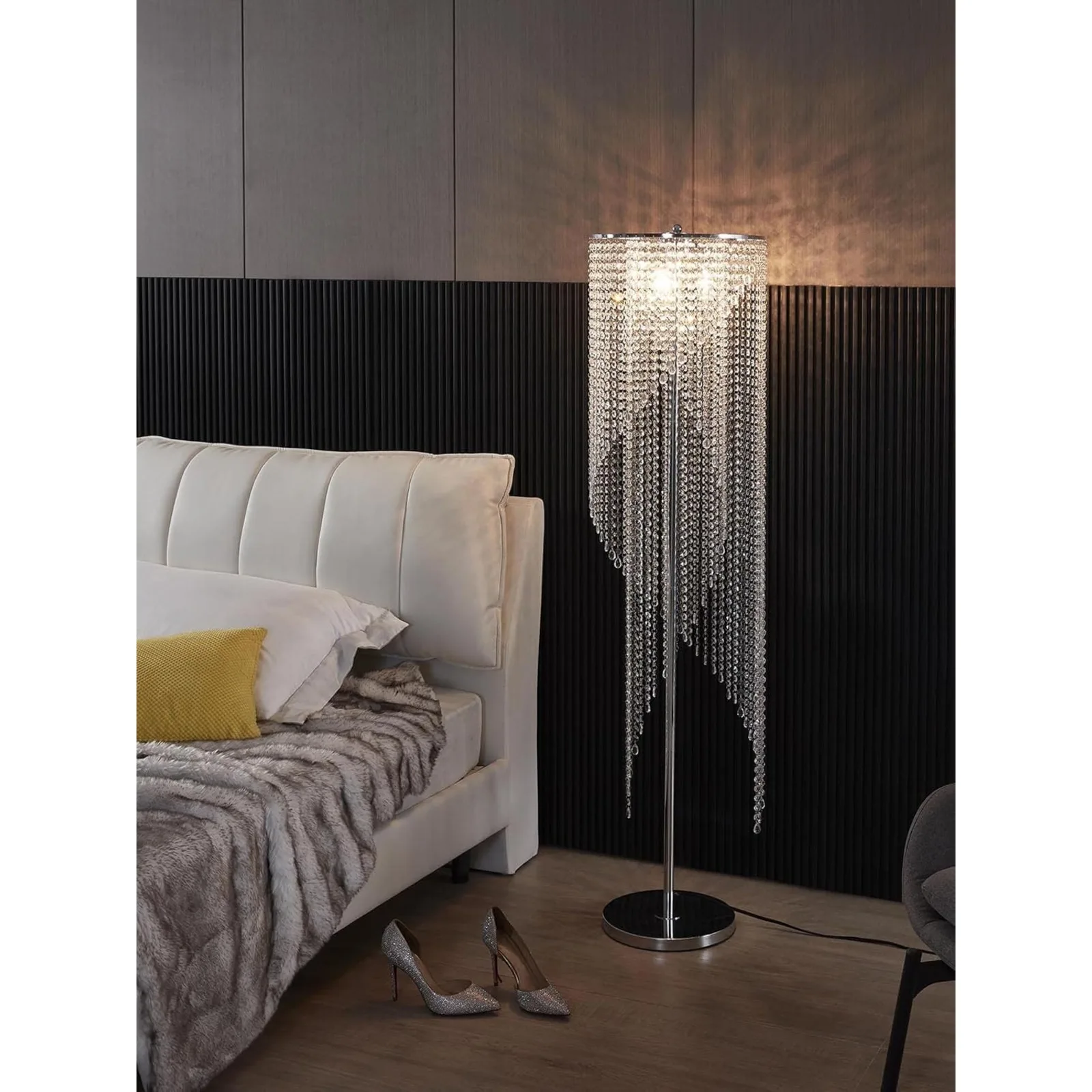 US Crystal Floor Lamp, Elegant Rain Lamp, Modern Lava Lamp for Living Room, Bedroom, Girls Room, Silver Chrome