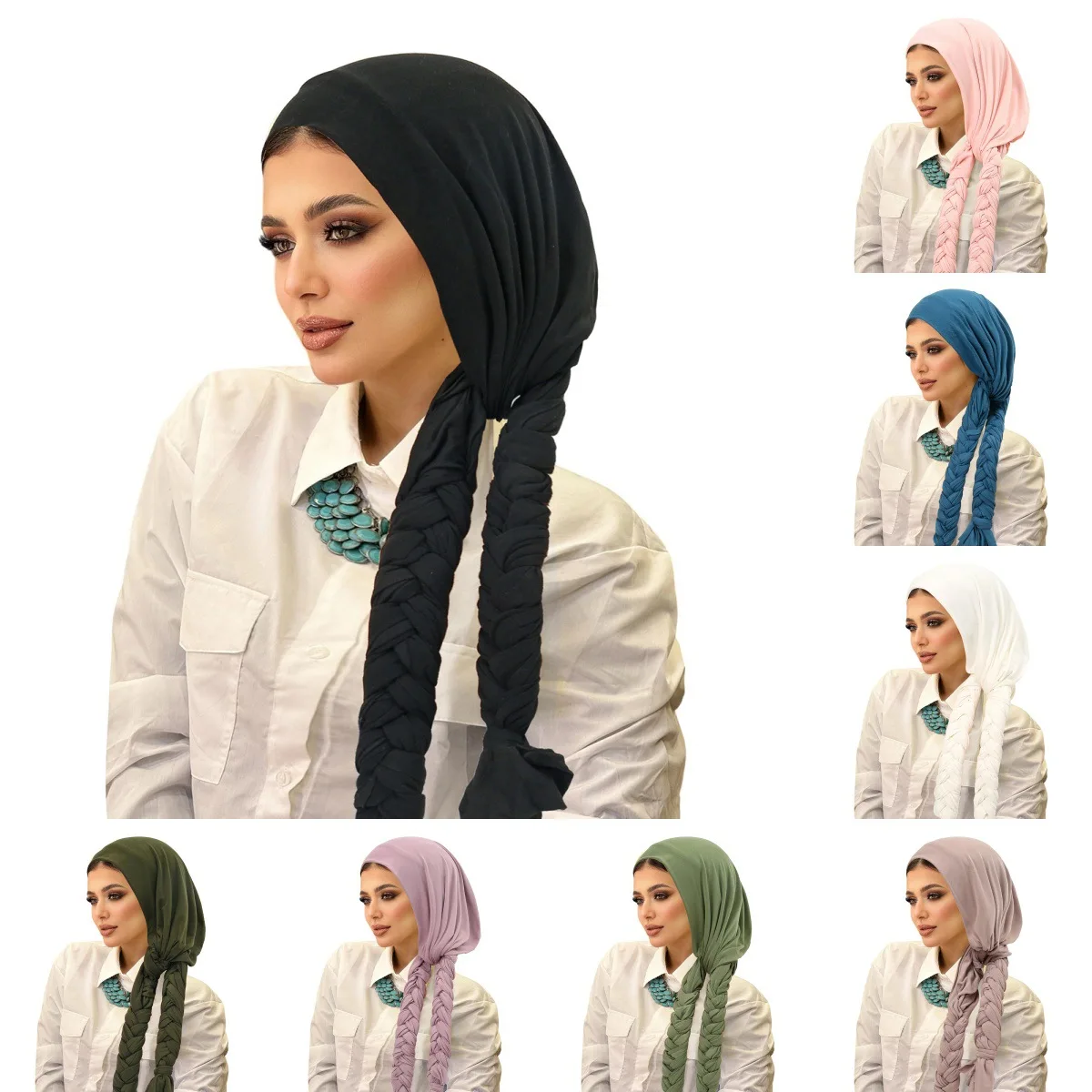 

Muslim Women Braid Turban Long Tail Headscarf Bonnet Pre-Tied Hat Headscarf Chemo Cap Head Wrap Bandanas Headband Turbante Mujer