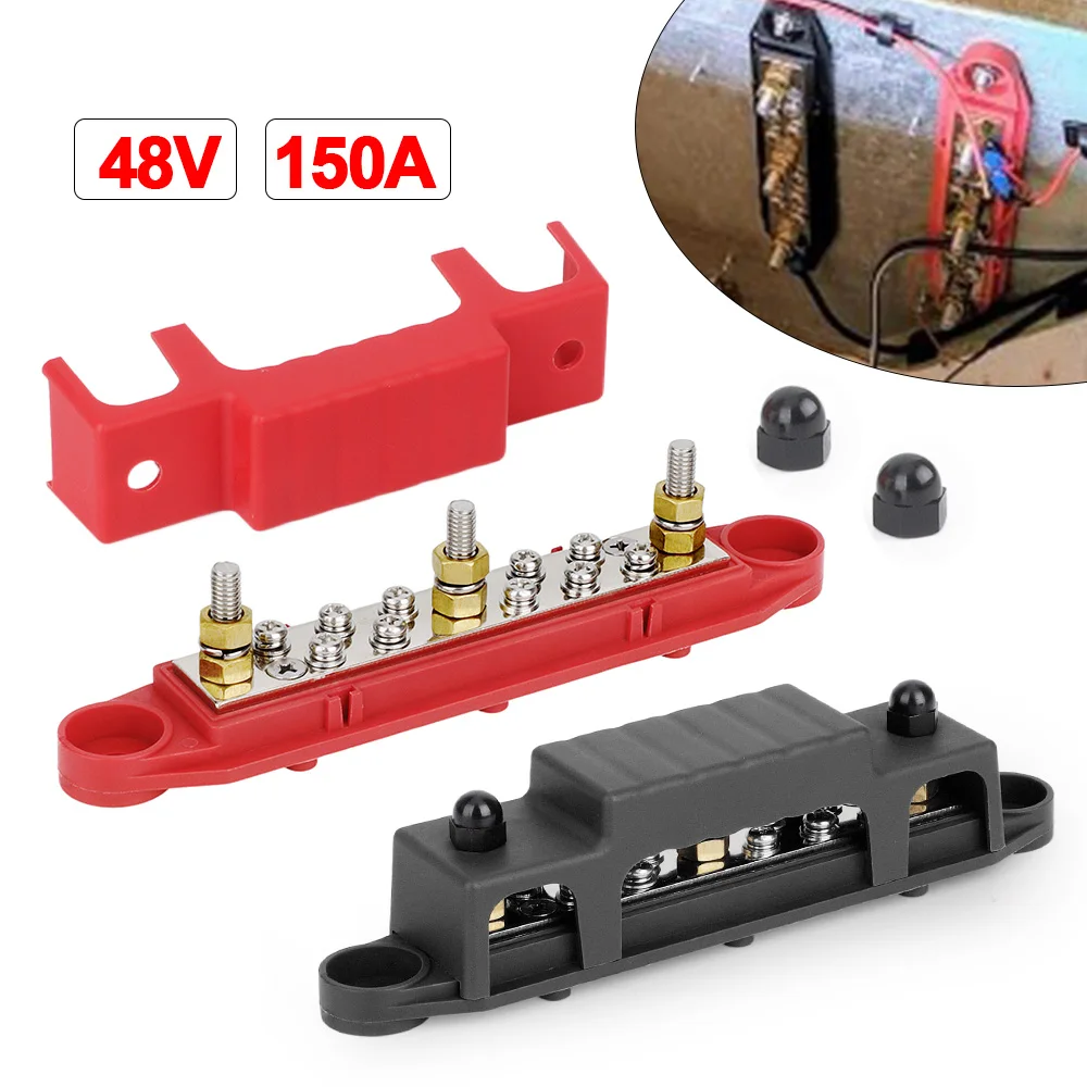 12 V robuster 10-Bolzen-Klemmenblock für Wohnmobil, Auto, Boot, Wohnwagen, Wohnmobil, Marine, positiv, negativ, Sammelschiene, Stromverteilerblock