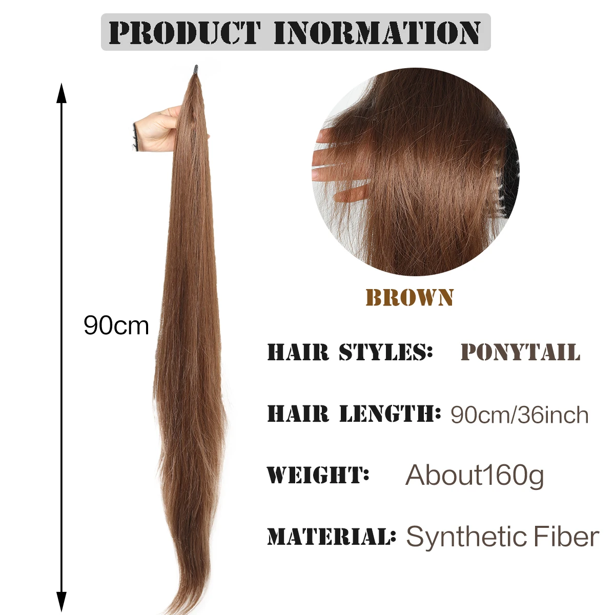 36 inch Extra Long Straight Synthetic Flexible Wrap Around PonyTail Extensions, Black Brown Blonde Red ponytail Hairpieces