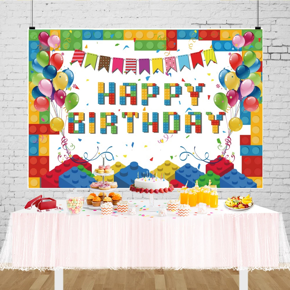 Building Block sfondo bambini decorazioni per feste di compleanno Banner mattoni colorati foto sfondo per fotografia puntelli Photozone