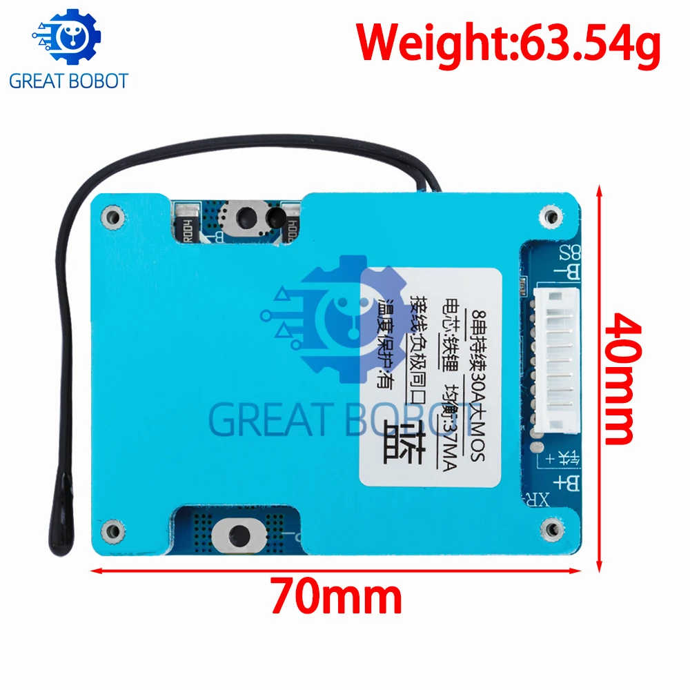 8S 24V 30A Balanced LiFePO4 BMS Board 600W Continuous Current Lithium Iron Phosphate Protection PCB for Solar Panels
