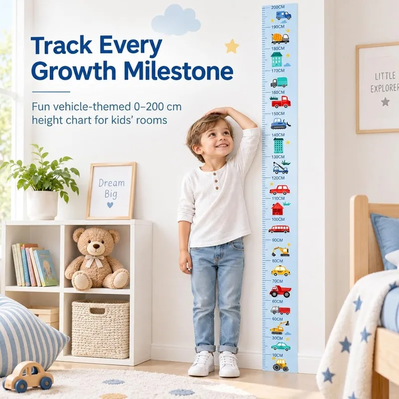 Cartoon Kids Height Growth Wall Chart Ruler 0-200cm Removable Children Height Measurement Device Growth Tracking Wall Stickers