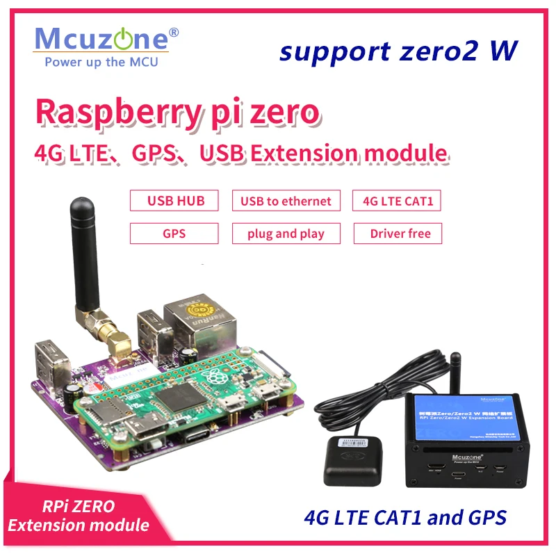 RPi0 _ 4G LTE-GPS 、 carte d\'extension USB, hub USB, USB à Ethernet, GPS CAT1, pilote gratuit, support Raspberry pi zero2 W