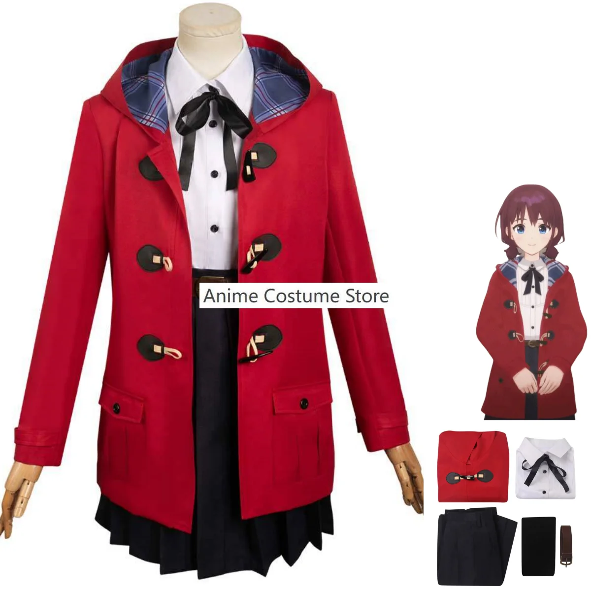 Anime Girls Band Cry Iseri Nina Cosplay Costume Red Hooded Woolen Coat Shirt Skirt Adult Woman Kawaii Halloween Christmas Suit