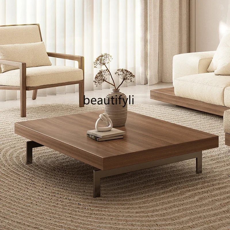 Light luxury coffee table high-end living room home walnut color tea table Italian minimalist rectangle  coffee table