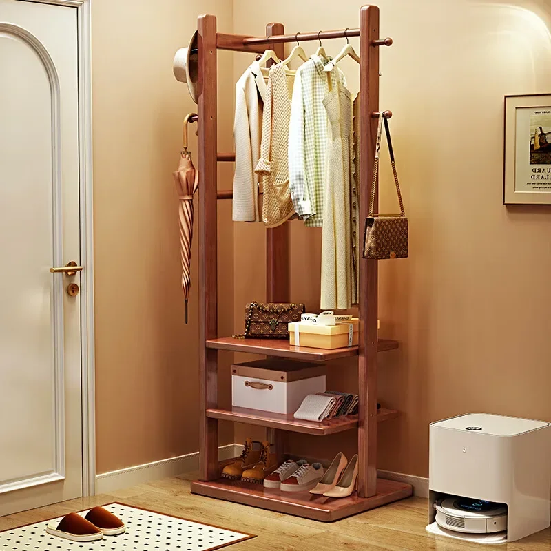 

Bedroom floor hanger, high-grade solid wood door-entry space-saving multi-layer shelf, bedroom clothes storage rack