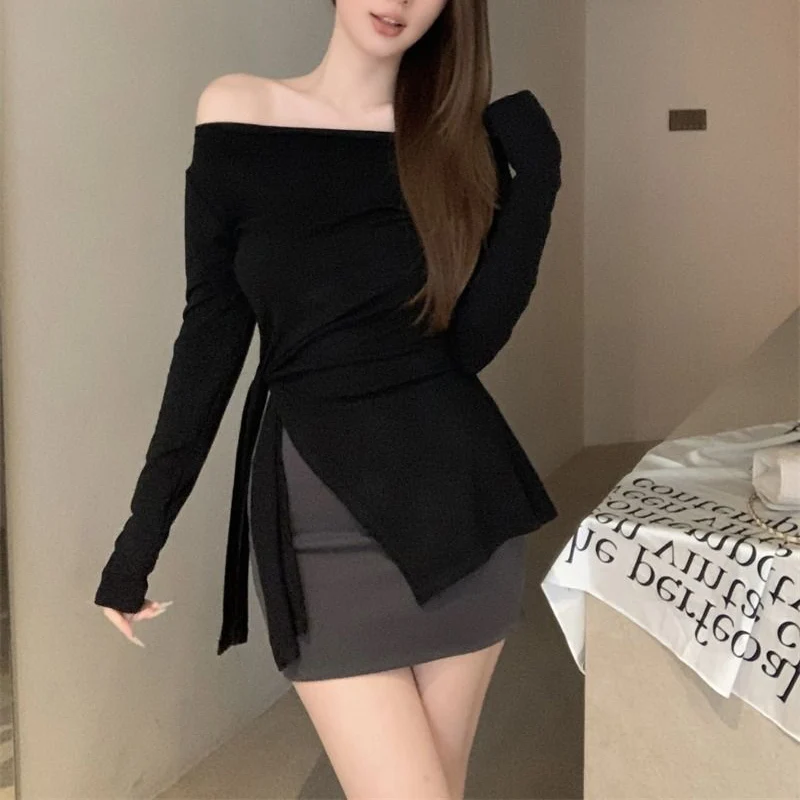 New Korean Fashion Girls T-shirts Long Sleeves T-shirts Women Strap Designer Comfortable Tops Lady Slim Fit Thin Clothes